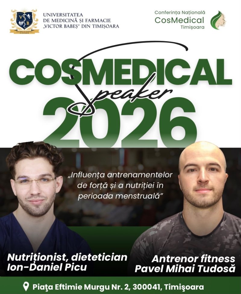 Afișul CosMedical cu nutriționistul Ion-Daniel Picu și Mihai Tudosa